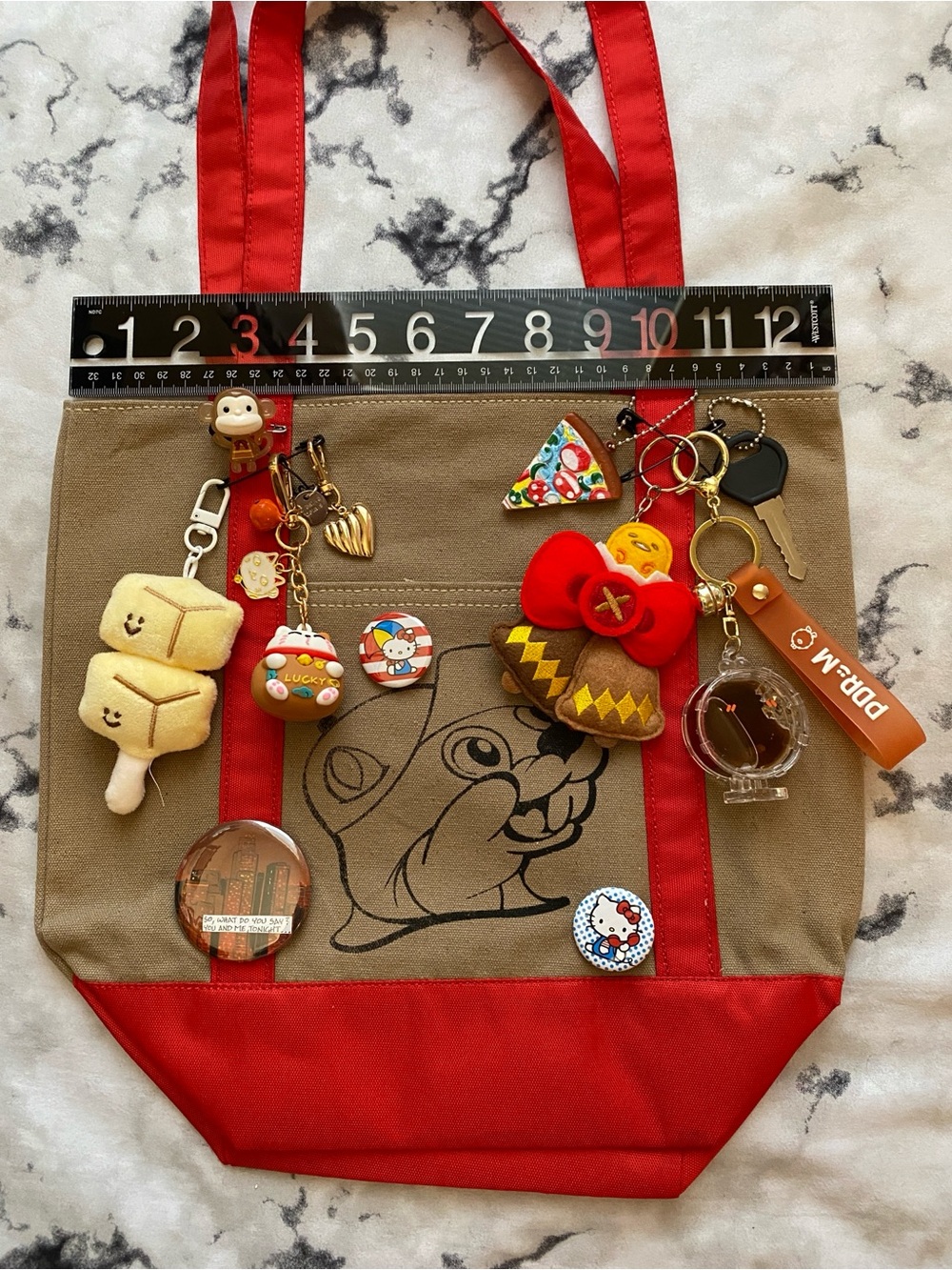 LOADED 🍕 Buc-ee's Retro Y2K Sanrio Trinket Charm Keychain Tote Bag - Picture 5 of 7